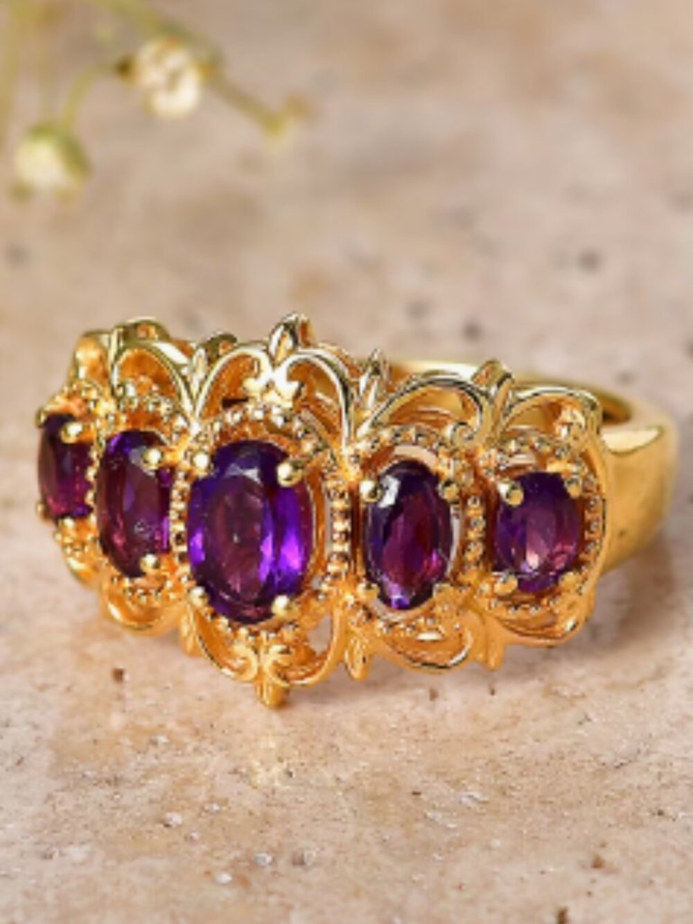 African Amethyst Ring in 18K YG Plated
